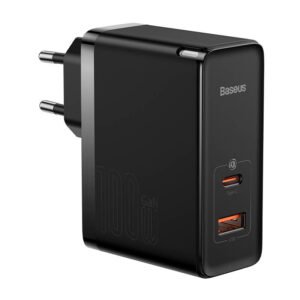 Baseus Φορτιστής GaN USB-C+USB, 100W με Καλώδιο 1m (Μαύρο)