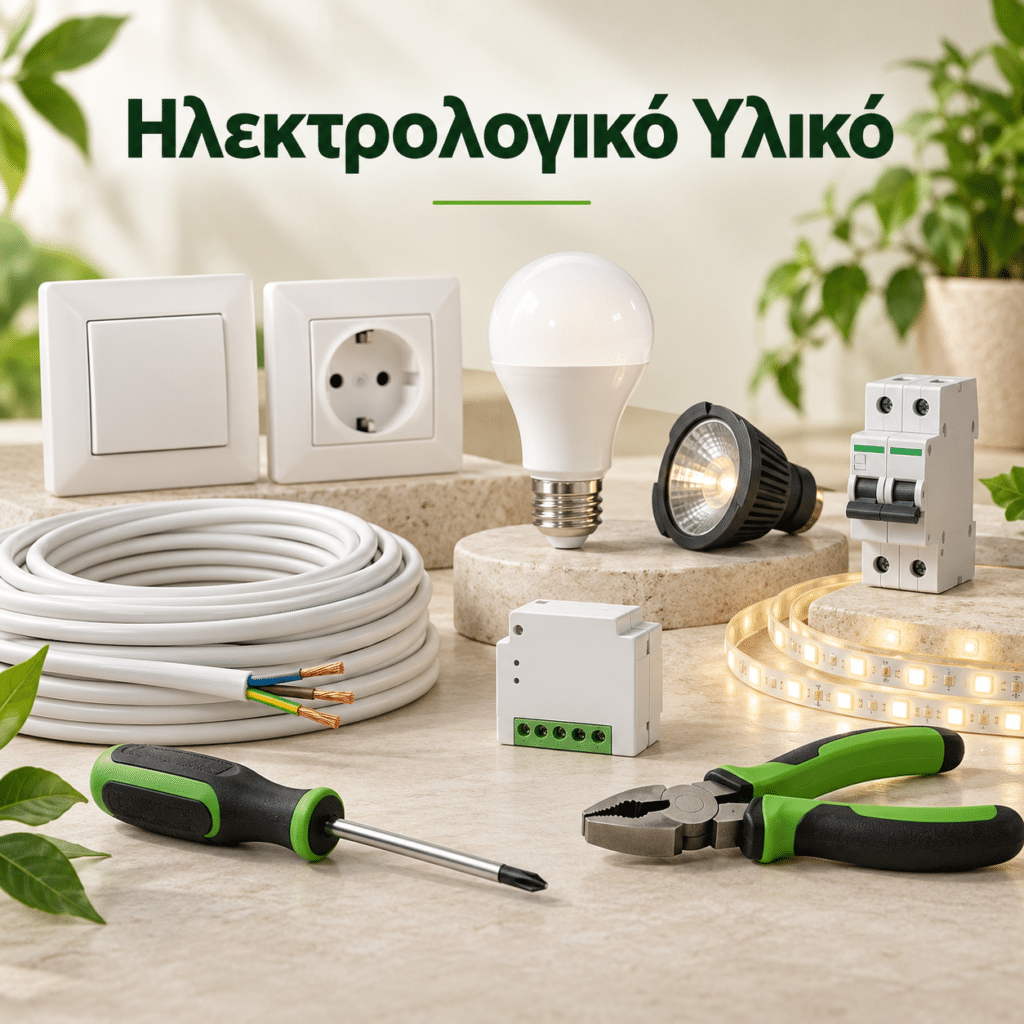 Ηλεκτρολογικό Υλικό: διακόπτες, πρίζες, καλώδια, λάμπες LED και εργαλεία